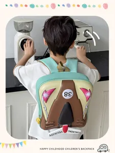 Detail view of the cute EVA race car kids backpack with 3D spine-protecting shell design.