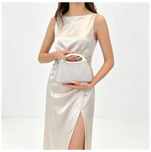 European style rhinestone evening bag with metal handle and chain strap for women