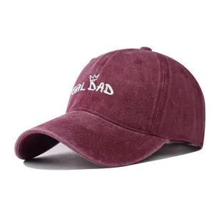 Washed vintage cotton baseball cap with crown embroidery, stylish casual dad hat for outdoor.