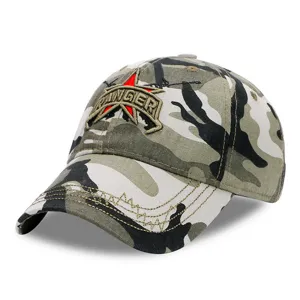 Men's retro camouflage baseball cap with tactical embroidered RANGER star design outdoor sun hat.