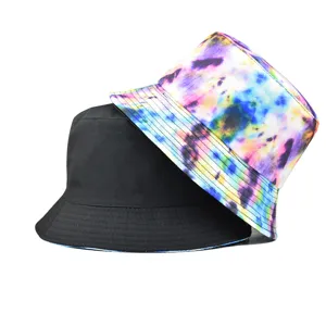 Chapeau bob unisexe tie and dye et noir uni, casquette de soleil tendance hip-hop en plein air.