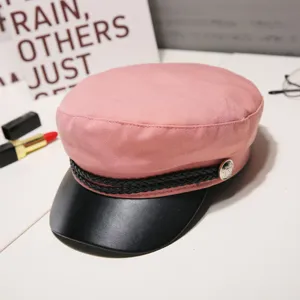 Pink baker boy hat for women retro newsboy cap stylish PU brim hat casual chic sun hat