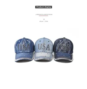 Casquette de baseball en jean avec strass lettres USA chapeau de loisir et sport