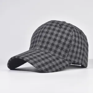 Classic houndstooth baseball cap for autumn winter, stylish hard top duck tongue hat.