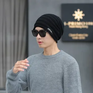 Bonnet d'hiver en tricot pour homme et femme chaud épais avec logo métal détail extérieur