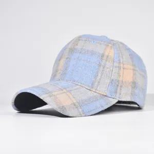 Classic plaid baseball cap for autumn winter, trendy hard top duck tongue hat, stylish blue plaid.
