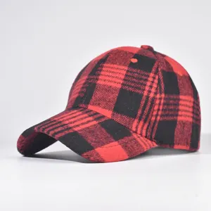 Classic red and black plaid baseball cap for men and women autumn winter warm hat