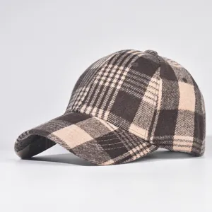 Classic plaid baseball cap for autumn winter, structured hard top design with trendy pattern.