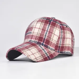 Detailed view of the autumn winter plaid baseball cap, showing texture and classic tartan pattern.