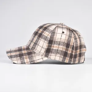 Classic plaid baseball cap for autumn winter, stylish hard top design, versatile casual hat.
