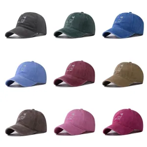 Washed cotton baseball cap with cute heart palm tree embroidery, unisex casual hat
