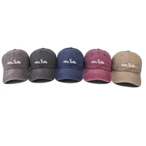 Washed distressed cotton baseball cap with crown embroidery, casual unisex sun hat for outdoor.
