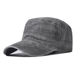 Gewassen katoenen militaire pet voor heren en dames, vintage platte pet voor outdoor.