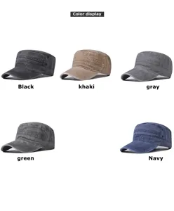 Gewassen katoenen militaire pet voor outdoor gebruik, stijlvolle platte cadet hoed in diverse kleuren.