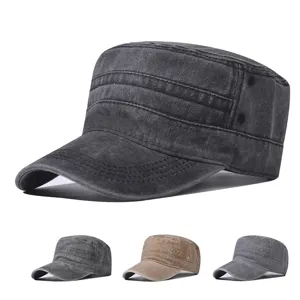 Vintage Gewassen Katoen Cadet Pet Unisex Outdoor Zonbescherming Platte Top Militaire Hoed Verstelbare Effen Baseballcap
