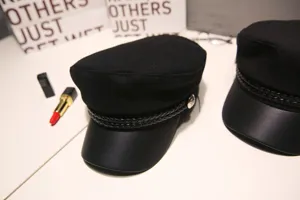 Women black newsboy cap vintage octagonal hat retro military hat stylish painter hat detail view