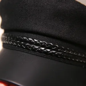Women octagonal cap vintage baker boy hat black sailor hat leather trim chic stylish sun hat
