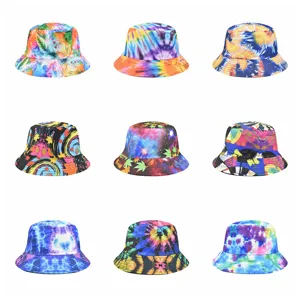 Chapeau Bob Teinture-Lien Mode Unisexe Double Face Réversible Décontracté Protection Solaire Chapeau de Pêcheur Extérieur