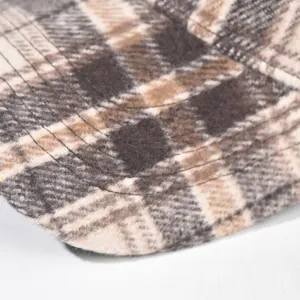 Classic plaid baseball cap detail, warm wool fabric, autumn winter hat for daily wear.