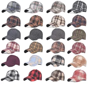Classic plaid baseball cap for autumn and winter, warm hard top hat with various colors.