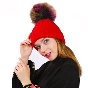 Children And Adult Winter Warm Knit Hat Beanie With Colorful Pom Pom Thickened Soft Ski Cap Unisex Fashion Headwear