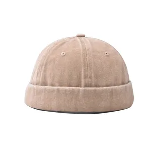 Men washed denim docker cap street trend versatile brimless melon hat casual retro beanie