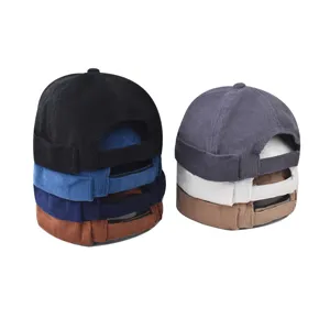 Men Corduroy Docker Hat Vintage Roll Back Brim Skull Cap Streetwear Hip Hop Fisherman Hat Adjustable Casual Hat