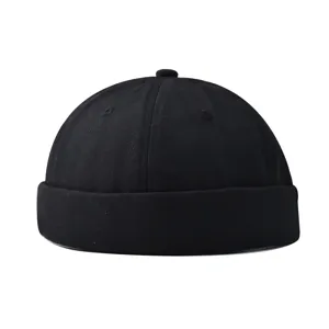 Κλασικό μαύρο βαμβακερό docker cap, ρετρό miki hat χωρίς γείσο για urban streetwear.