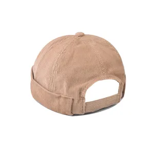 Corduroy docker cap men retro miki hat adjustable roll back beanie streetwear detail view