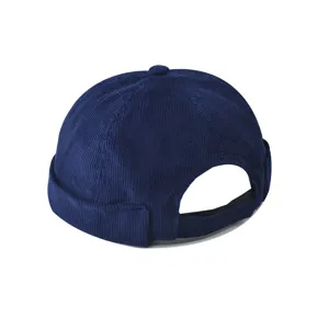 Detail view of the navy blue corduroy miki hat, retro dock worker cap with strapback.