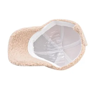 Interior detail view of the thick shearling baseball cap with comfortable white sweatband.