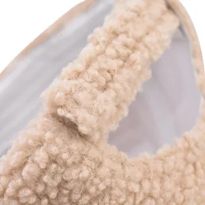 Thickened lamb wool baseball cap detail view, showing soft texture and adjustable strap.