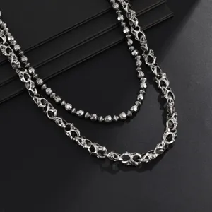 Punk gothic skull double layer pants chain, retro silver metal street style hip hop accessory.