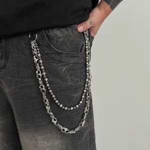 Men dark style skull double layer pants chain punk wallet chain street wear hip hop accessory
