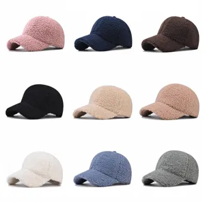Thickened Lamb Wool Baseball Cap Winter Warm Sun Protection Outdoor Adjustable Solid Color Hat For Women And Men