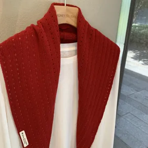 Red knitted hollow wool blend scarf shawl winter warm fashion versatile accessory
