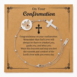 Bracelet de confirmation en acier inoxydable avec croix ange graine de moutarde cadeau