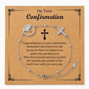 Bracelet croix de confirmation en acier inoxydable avec carte de voeux bijoux religieux