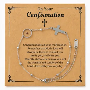 Bracelet croix graine de moutarde en acier inoxydable cadeau religieux de confirmation carte