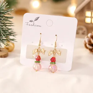 Boucles d'oreilles bonhomme de neige en cristal de Noël avec nœud, bijoux de vacances.