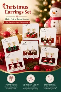 Ensemble de boucles d'oreilles de Noël festives avec 6 paires de motifs comme sapin et bonhomme.