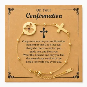 Bracelet de confirmation en acier inoxydable avec pendentif croix et ange cadeau religieux.
