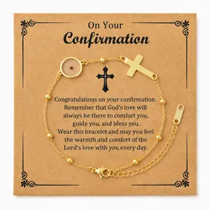 Bracelet pendentif croix de graine de sénevé en acier inoxydable avec carte cadeau