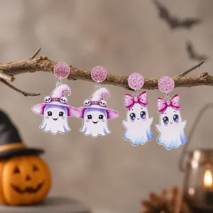 Halloween süße Geist Ohrringe Acryl rosa Hexenhut Schleife Ohrhänger Party Schmuck
