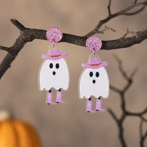 Halloween Geist Acryl Ohrringe rosa Cowboyhut süßer Ohrschmuck Party Festival Schmuck
