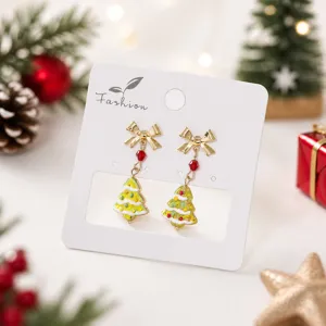Boucles d'oreilles sapin de noël avec cristal et nœud, bijoux de fête pour femmes.
