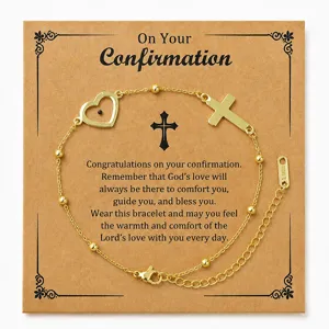 Bracelet cœur croix graine de moutarde en acier inoxydable cadeau de confirmation religieux.