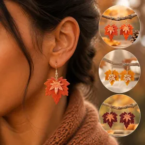 Retro Maillard Double Layer Maple Leaf Drop Earrings For Women Autumn Winter Contrast Color Acrylic Zinc Alloy Ear Hook Earrings