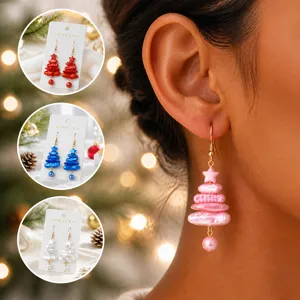 Christmas Tree Irregular Artificial Pearl Drop Earrings For Women Festive Star Pendant Alloy Ear Hook Holiday Jewelry