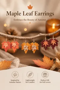 Fall maple leaf earrings for women, retro two-layer resin autumn leaf drop hooks chic jewelry.